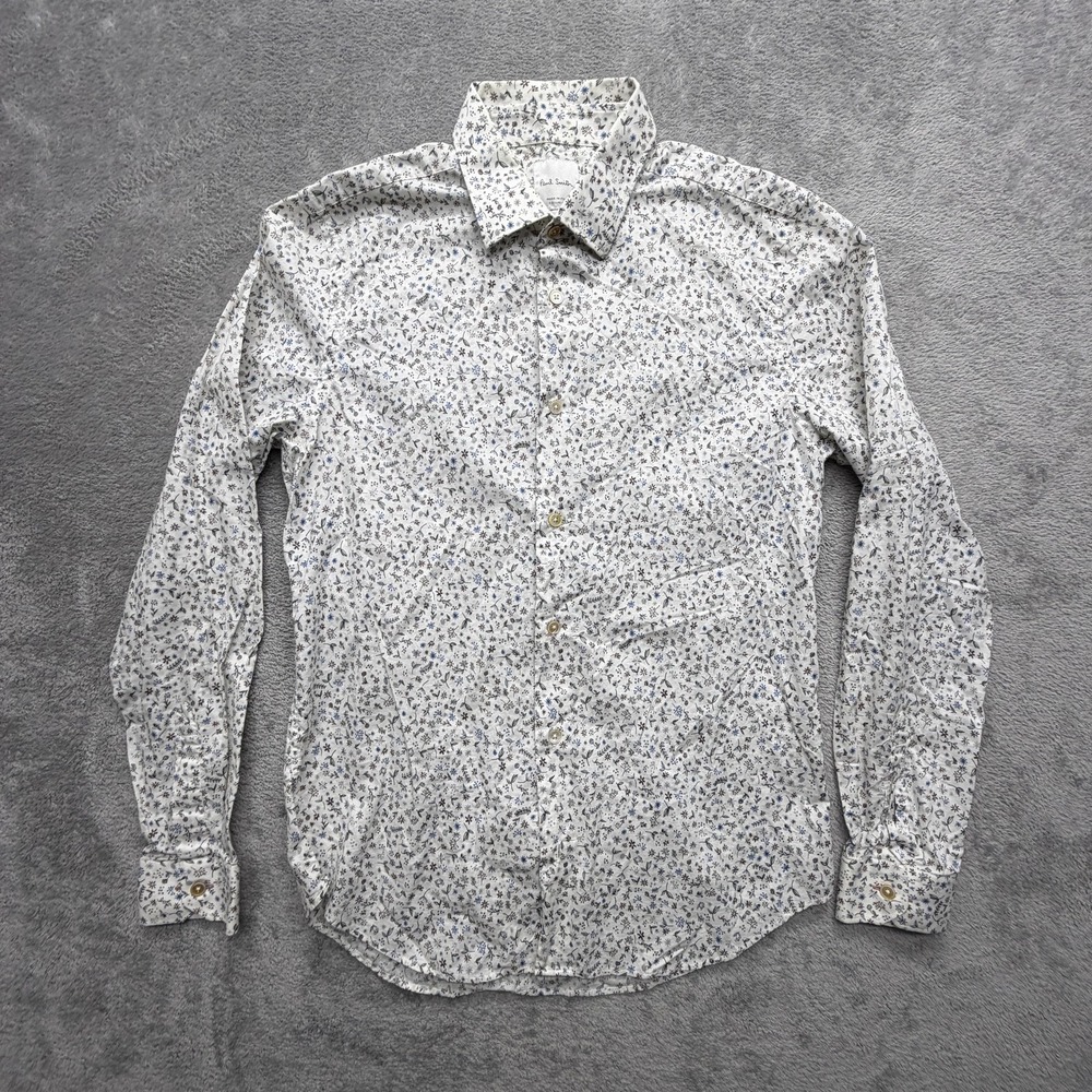 Paul Smith Shirt Mens White Floral Button Up Long Sleeve Made In Italy Cotton - Picture 6 of 12